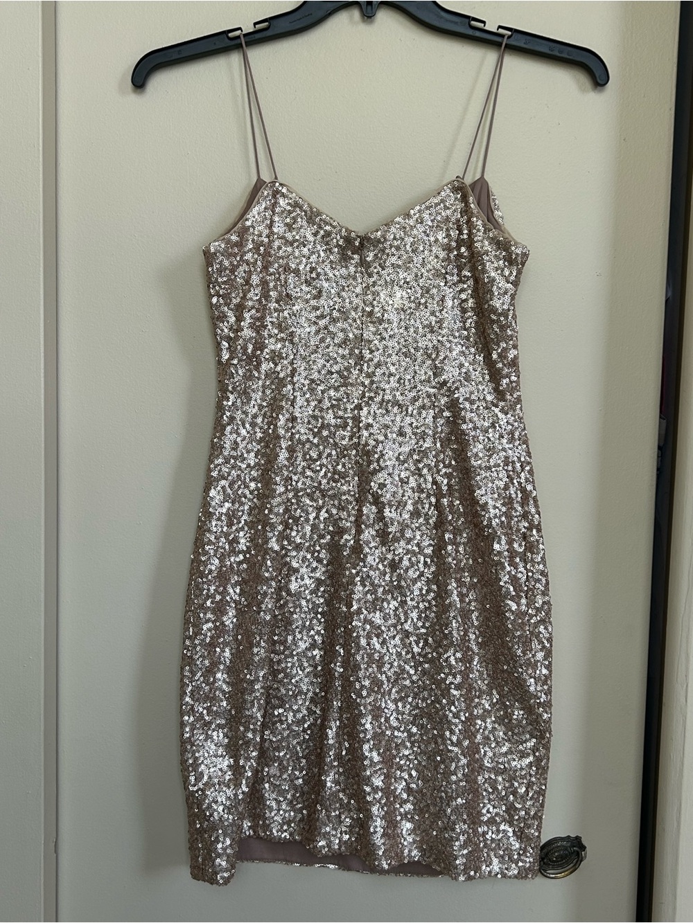 Kay Unger Champagne Sequin Mini Slip Dress, 4